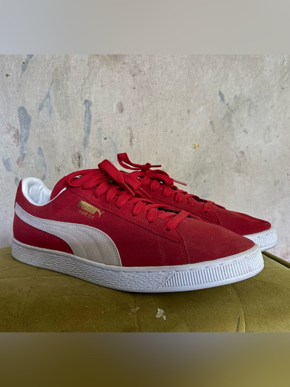Puma Men's Red Suede Sneakers with White Formstrip